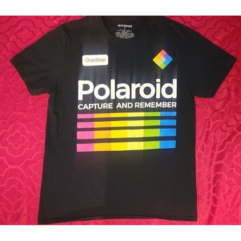 Polaroid Camera Mens T-Shirt Size Large "Capture & Remember" Black